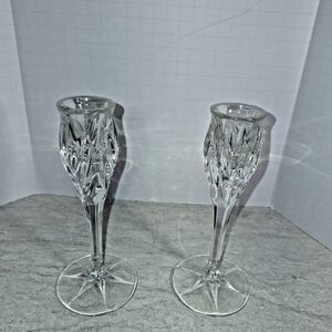 Gorham Star Blossom Crystal Candlestick Holders 6.5ins Tall Discontinued, German